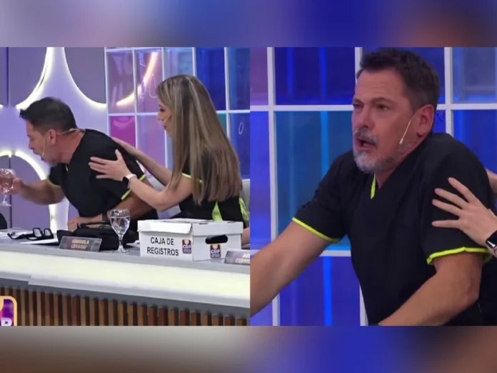 Sergio Verón en Cuestión de peso durante el episodio en vivo en el estudio televisivo.